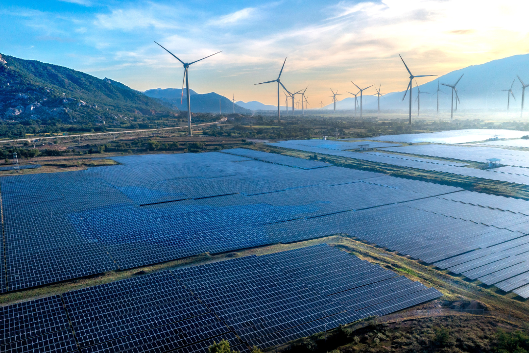 Solar farm aerial view
